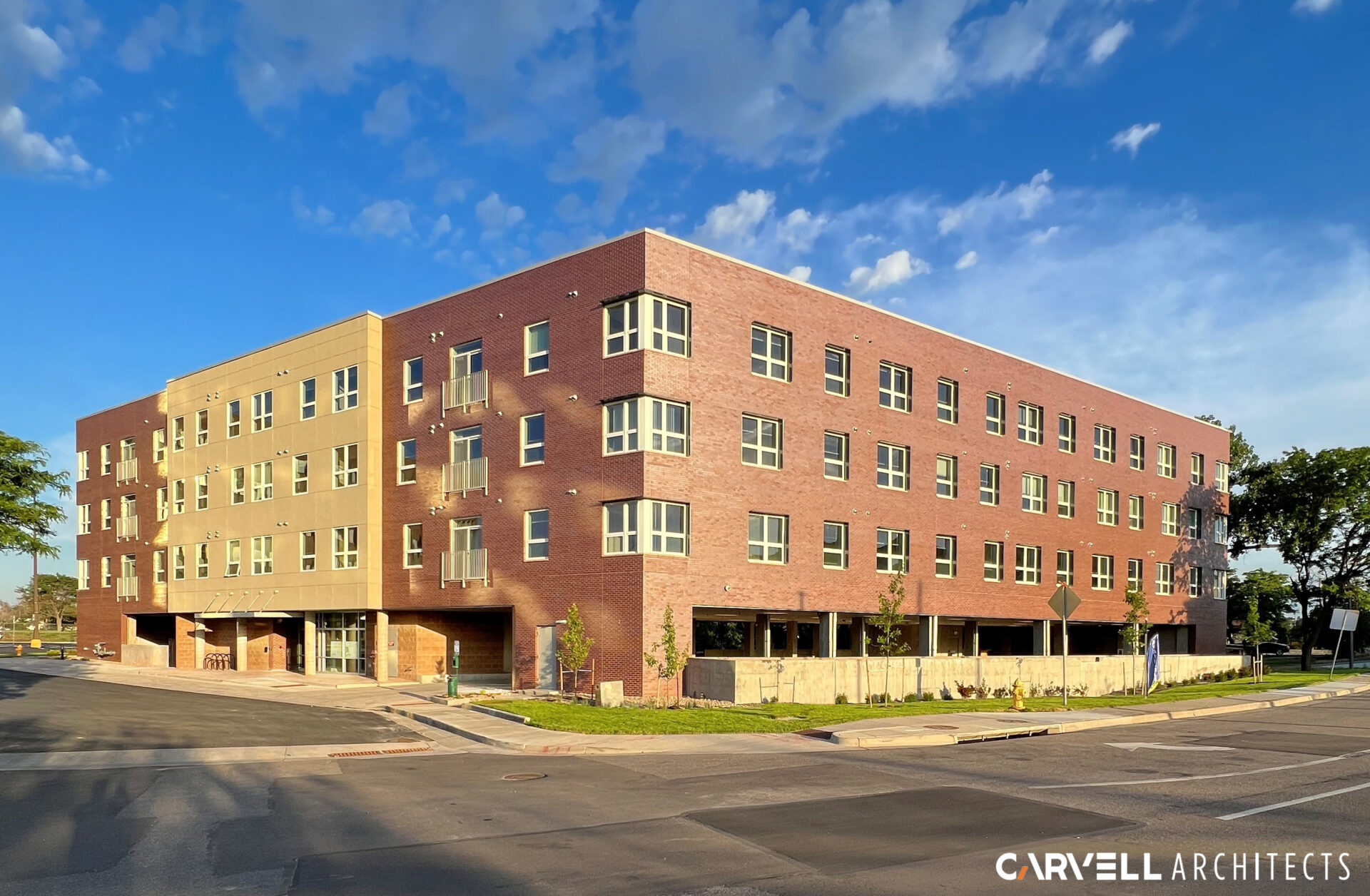 A street facing view of South Platte apartments
